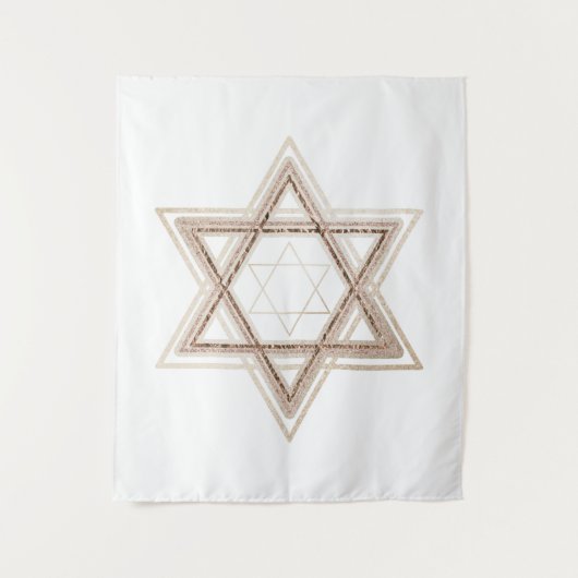 Davidstern | Elegantes Gold und Weiß modern Wandteppich (Vorderseite)