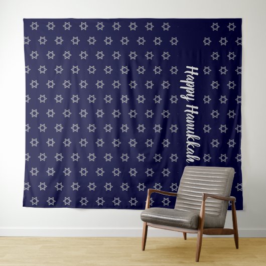 Davidstern | Happy Hanukkah Blue | Hintergrund Wandteppich (Beispiel (Horizontal))