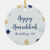 Davidstern | Niedlich Hanukkah Blau und Gold Keramikornament (Vorne)