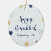 Davidstern | Niedlich Hanukkah Blau und Gold Keramikornament (Links)