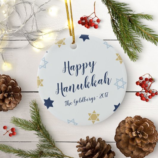 Davidstern | Niedlich Hanukkah Blau und Gold Keramikornament