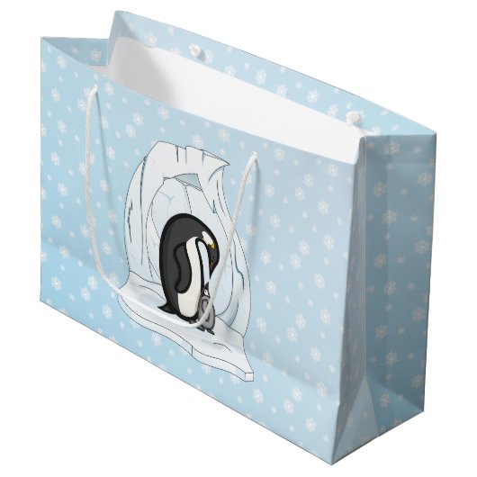 Davin und Annie die Pinguin-Geschenk-Tasche Große Geschenktüte (Vorderseite Schrägansicht)