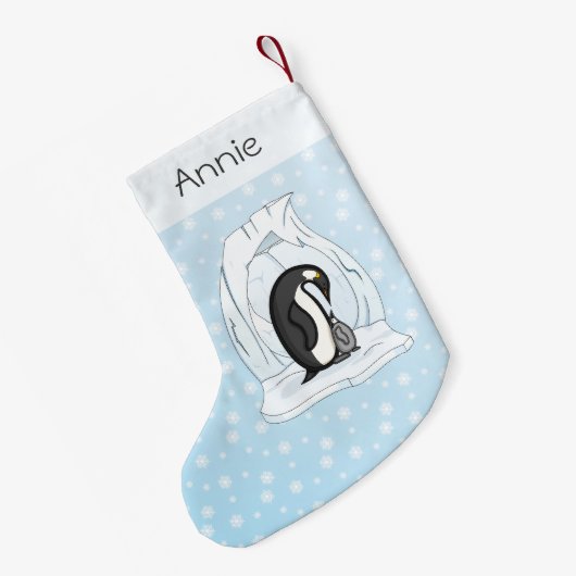 Davin und Annie die Pinguine Custom Strumpf Kleiner Weihnachtsstrumpf (Rückseite (Hängend))