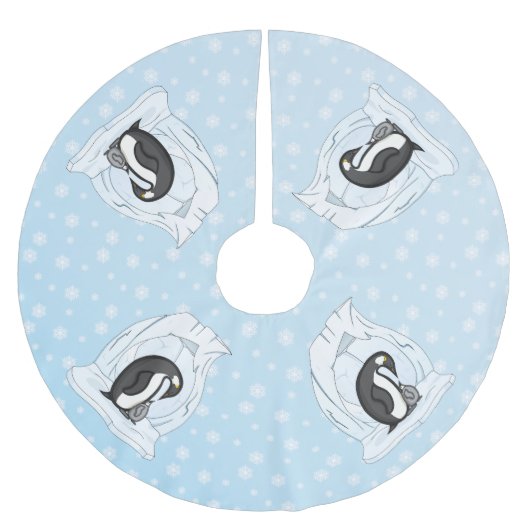 Davin und Annie the Penguins Tree Skirt Polyester Weihnachtsbaumdecke (Vorderseite)
