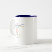 DaVinci Anatomie-Mann in Chakra Farben Zweifarbige Tasse (Vorderseite Links)