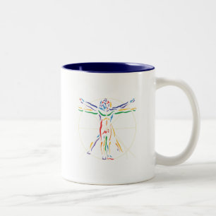 DaVinci Anatomie-Mann in Chakra Farben Zweifarbige Tasse