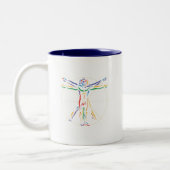 DaVinci Anatomie-Mann in Chakra Farben Zweifarbige Tasse (Links)