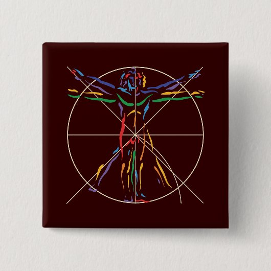 DaVinci Anatomy Man in Chakra Farben Button (Vorderseite)