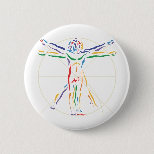 DaVinci Anatomy Man in Chakra Farben Button (Vorderseite)
