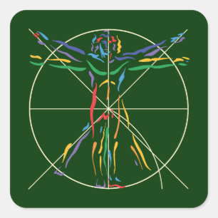 DaVinci Anatomy Man in Chakra Farben Quadratischer Aufkleber