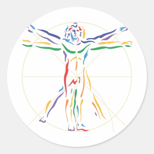 DaVinci Anatomy Man in Chakra Farben Runder Aufkleber (Vorderseite)