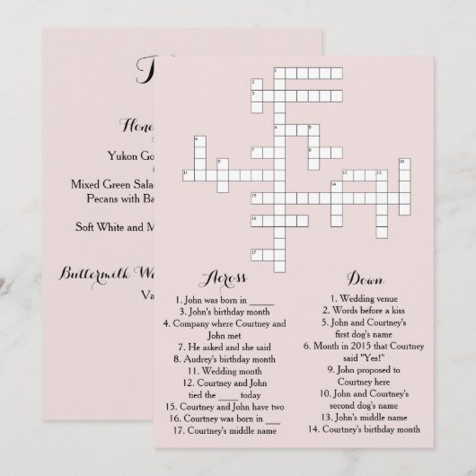 Davis + Harper-Menü-Karte Menükarte (Vorne/Hinten)