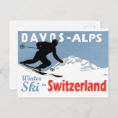 Davos - Alpen, Winterski in der Schweiz, Vintag Postkarte (Vorne/Hinten)
