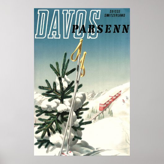 Davos, Parsen, Bergbahn, Vintage Poster (Vorne)