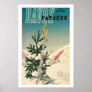 Davos Parsenn Berg Schnee Schweiz Vintage Poster