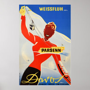 Davos Parsenn, Girl Shows Kabelbahn und Skilift Poster