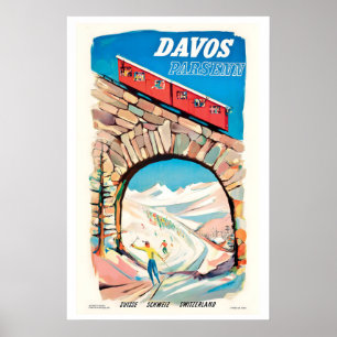 Davos Parsenn Schweiz Vintage-Skiplakat Geschenk Poster