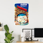 Davos, rote Luftseilbahn auf der Brücke, Schweiz Poster (Heimbüro)