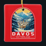 Davos Schweiz Reisen Keramikornament<br><div class="desc">Davos Retro Vektor-Reise-Design. Davos ist eine Stadt in den Schweizer Alpen,  im Kanton Graubünden. Es ist ein beliebtes Skigebiet mit einem Konferenzzentrum,  in dem das jährliche Weltwirtschaftsforum stattfindet.</div>