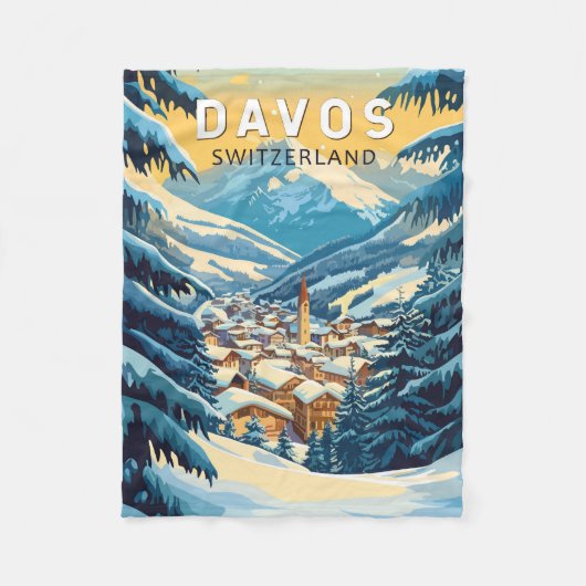 Davos Schweiz Reisen Vintag Fleecedecke (Vorderseite)