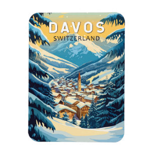 Davos Schweiz Reisen Vintag Magnet