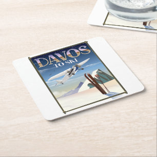 Davos Schweiz Reiseplakat Rechteckiger Pappuntersetzer