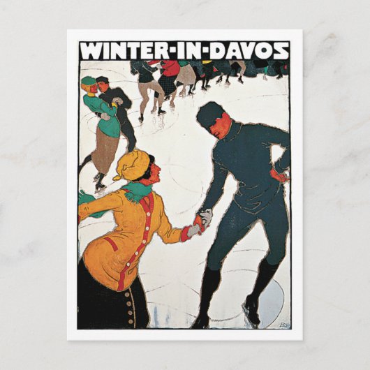 Davos Schweiz Winter Vintag Postkarte (Vorderseite)