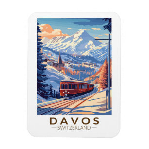 Davos Schweiz Zug Reise Kunst Vintage Magnet