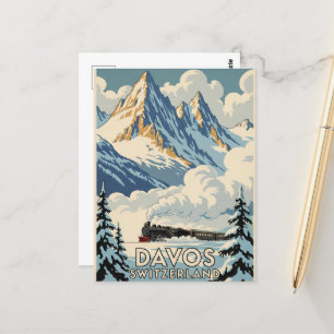 Davos Schweiz Zug Reise Kunst Vintage Postkarte