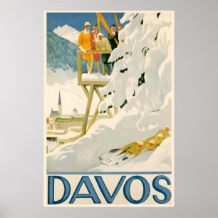 Davos Schweizer Alpen Wintersport Schweiz Vintage Poster
