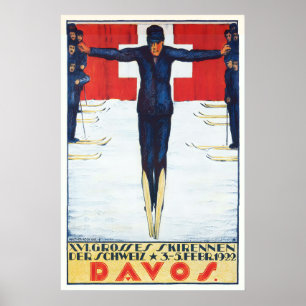 Davos Ski-Rennen Schweiz Vintage-Skiposter Poster