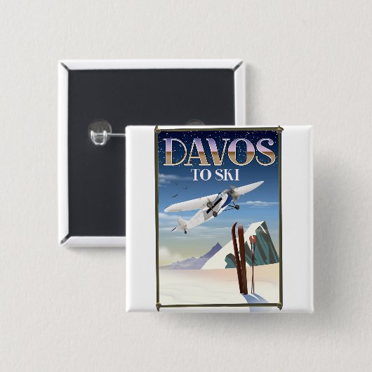 Davos Switzerland Reiseplakat Button (Vorne & Hinten)