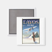 Davos Switzerland Reiseplakat Magnet (Vorderseite/Rückseite)