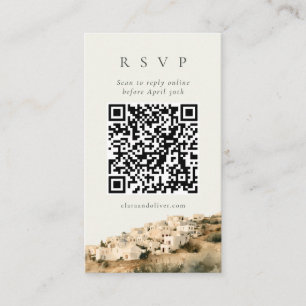 Dawn Cyclades Weiße Häuser Hochzeits-QR-RSVP-Karte Begleitkarte