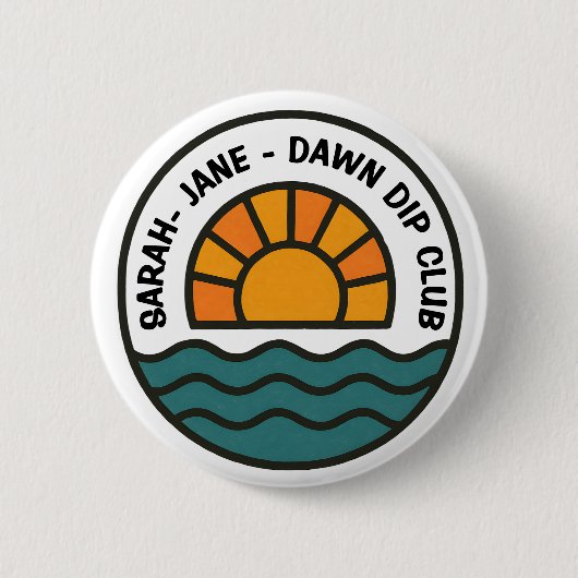 Dawn Dip Club – Sunrise Wild Swimmer Design Button (Vorderseite)
