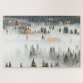 Dawn Ground Fog deckt Bergwald ab Puzzle (Horizontal)