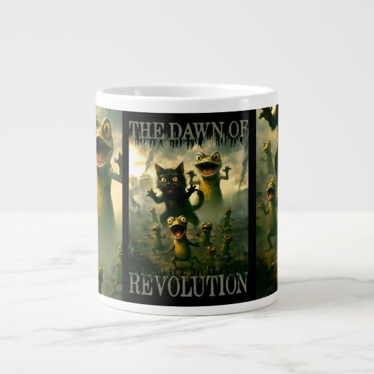 Dawn of revolution funny rebel cat lizard frogs Jumbo-Tasse (Vorderseite)
