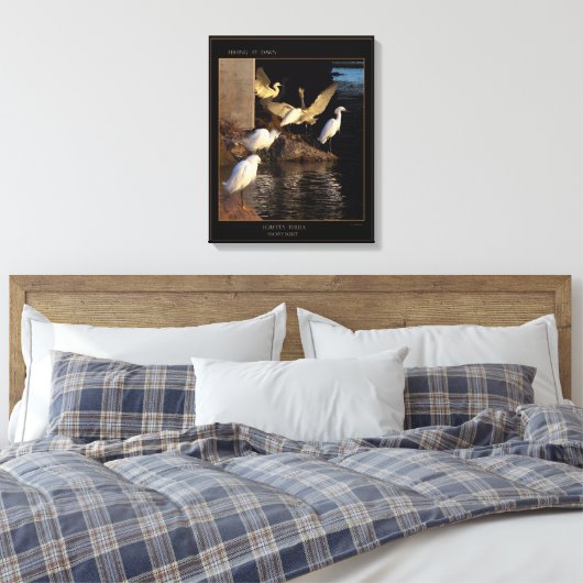 Dawn Snowy Egrets Wrapped Canvas Leinwanddruck (Insitu (Schlafzimmer))