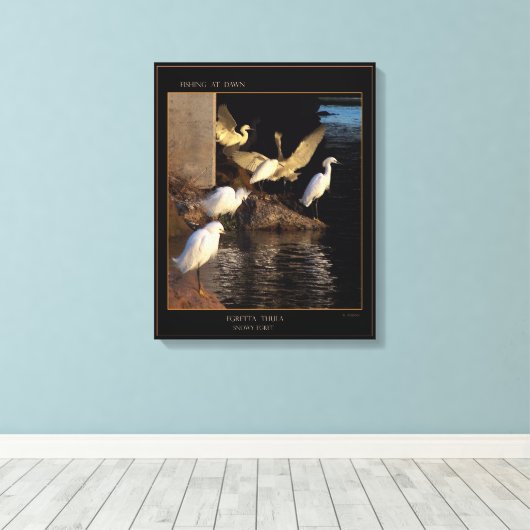 Dawn Snowy Egrets Wrapped Canvas Leinwanddruck (Insitu (Holzboden))