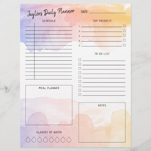 Dawn Watercolor Ombre Daily Planer Sheet Briefbogen (Vorderseite)