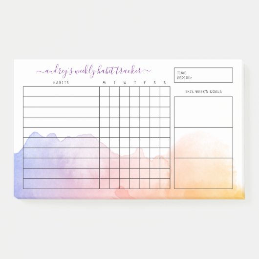Dawn Watercolor Wash Weekly Habit Tracker Post-it Klebezettel (Vorderseite)