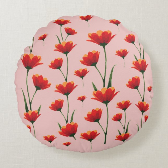 Dawnfire Poppies Rundes Kissen (Vorderseite)