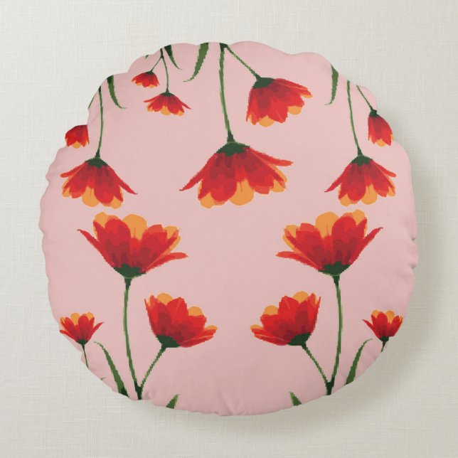 Dawnfire Poppies Rundes Kissen (Vorderseite)