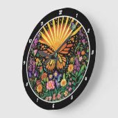 Dawn's Embrace" - Schmetterling & Blume Große Wanduhr (Winkel)