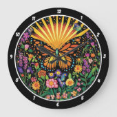 Dawn's Embrace" - Schmetterling & Blume Große Wanduhr (Vorderseite)