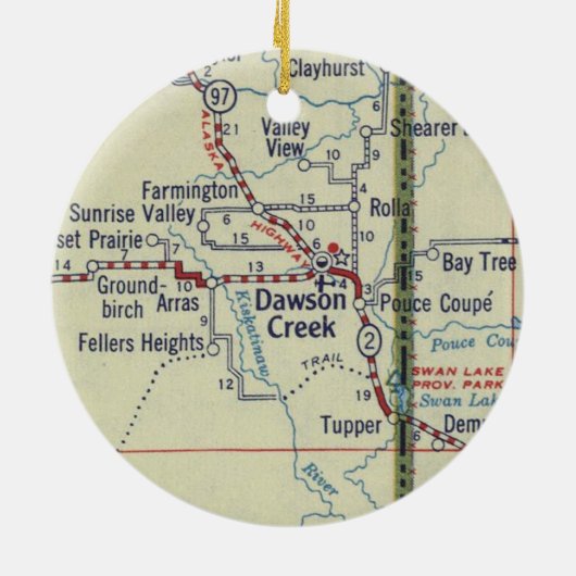 Dawson Creek BC Vintag Map Keramik Ornament (Hinten)