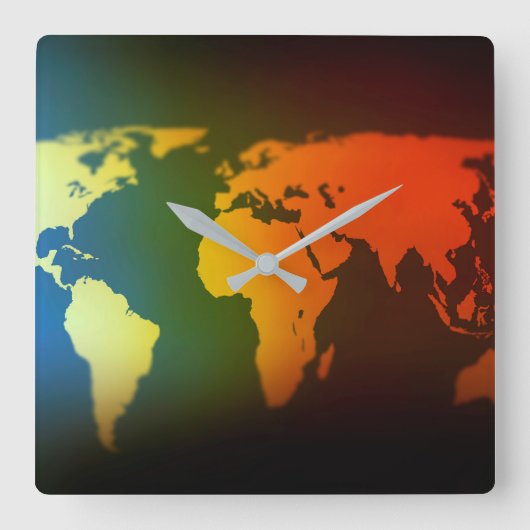 Day and night world map clock quadratische wanduhr (Vorderseite)