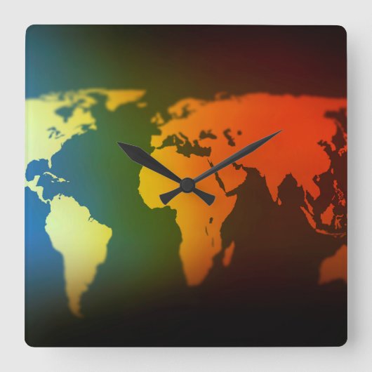 Day and night world map clock quadratische wanduhr (Vorderseite)