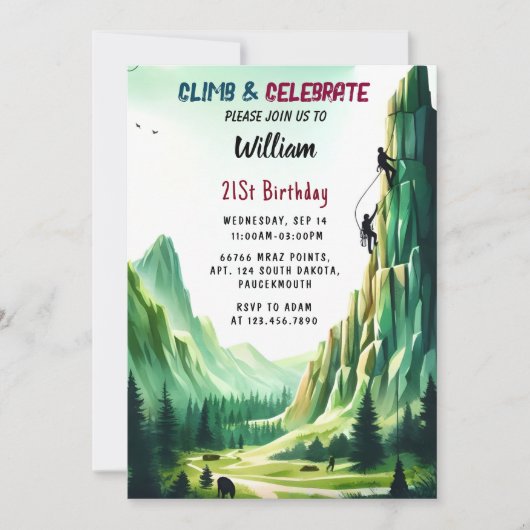 Day Boy Tree Fun Cliff Rock Klettern 21. Geburtsta Einladung (Vorderseite)