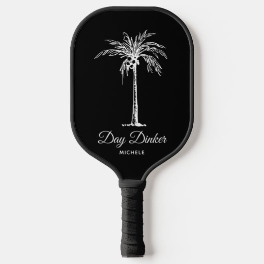 Day Dinker Custom Schwarz-weiß Palm Tree Funny Pickleball Schläger (Vorderseite)